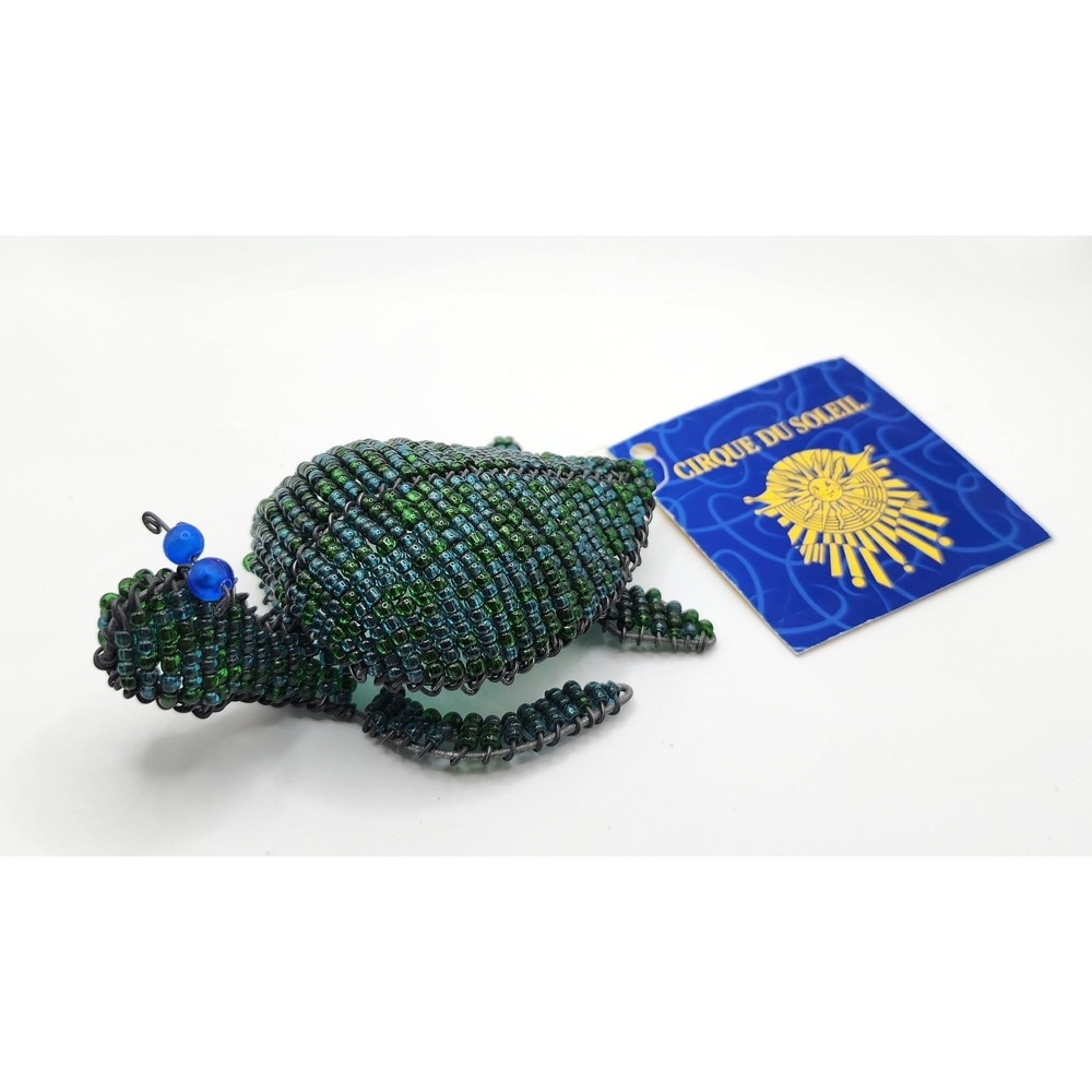 New Cirque du Soleil Turtle Figurine Green Beaded Wire Art Home Decor Nautical